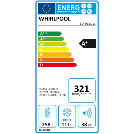 Хладилник с фризер Whirlpool 6th Sense BLF 9121 W, 370 л, Клас A+, H 201 см, Бял