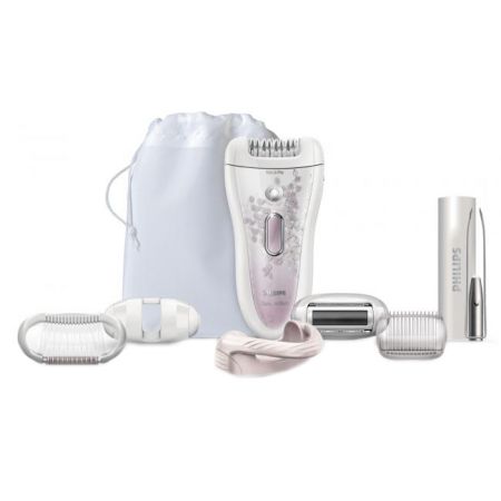 Епилатор Philips SatinPerfect HP6583/02, Wet & Dry, Керамични дискове, 32 точки на захващане, 2 скорости, 6 аксесоара, Бял