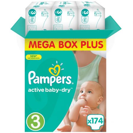 Пелени Pampers Active Baby 3 Mega Box Plus , 174 броя